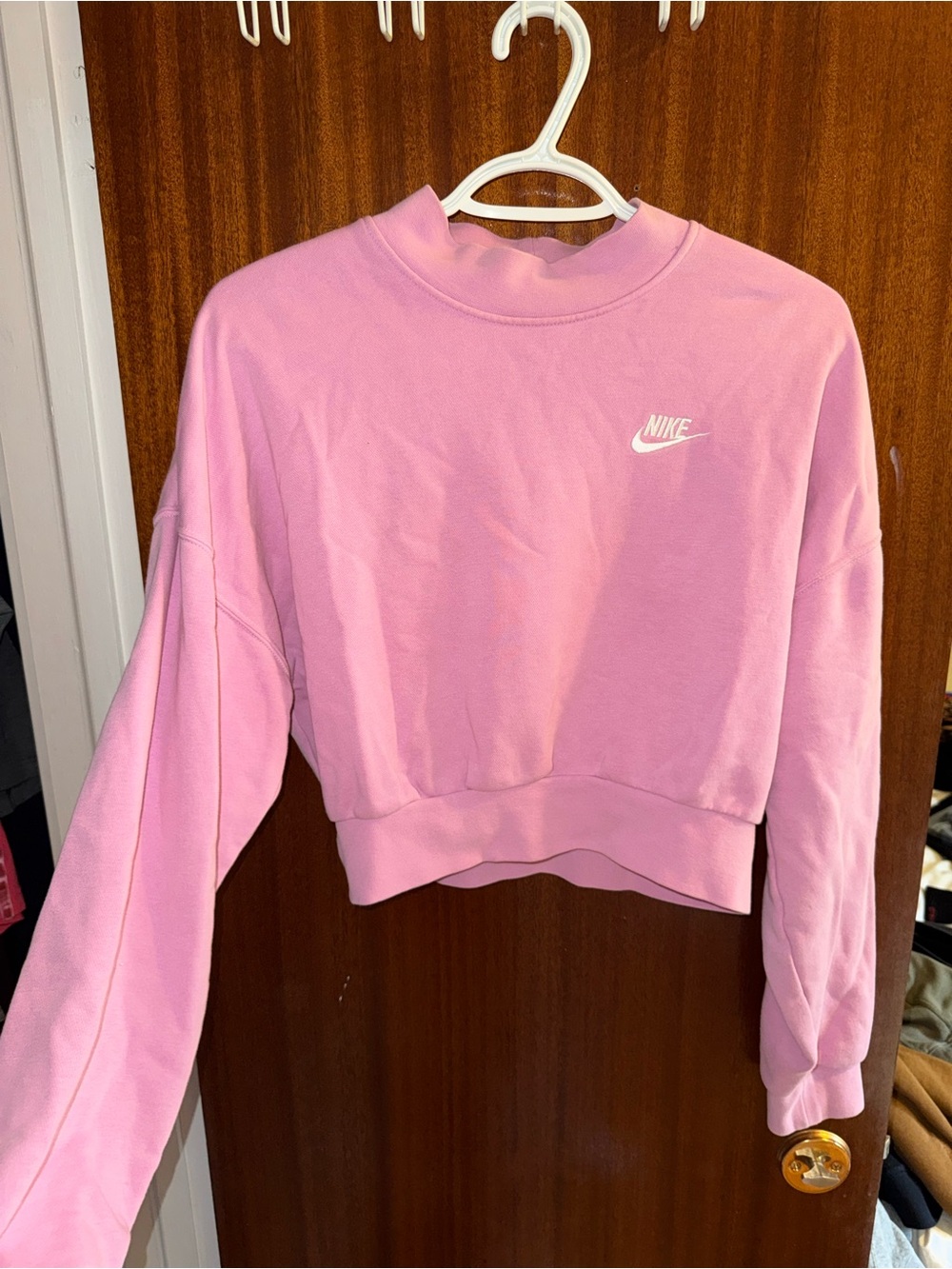 Nike Pink Cropped Crew Sweatshirt with White Logo